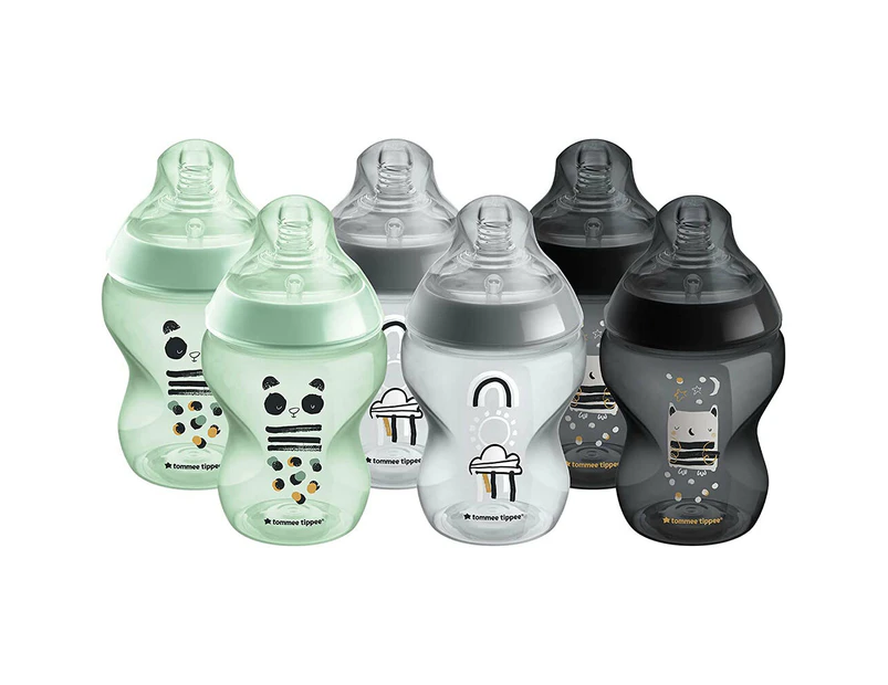 6x Tommee Tippee 260ml Closer To Nature Slow Flow Baby Feeding Bottles 0m+ Asst