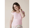 Magnolia Lounge Pink Short Sleeve Rib Pyjama Top
