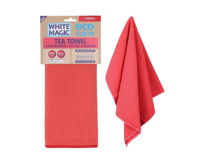 White Magic Reusable 70x50cm Tea Towel Absorbent Cleaning/Drying Cloth Coral