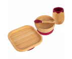 Tiny Dining 4pc Square Bamboo Suction Baby Feeding Set - Red