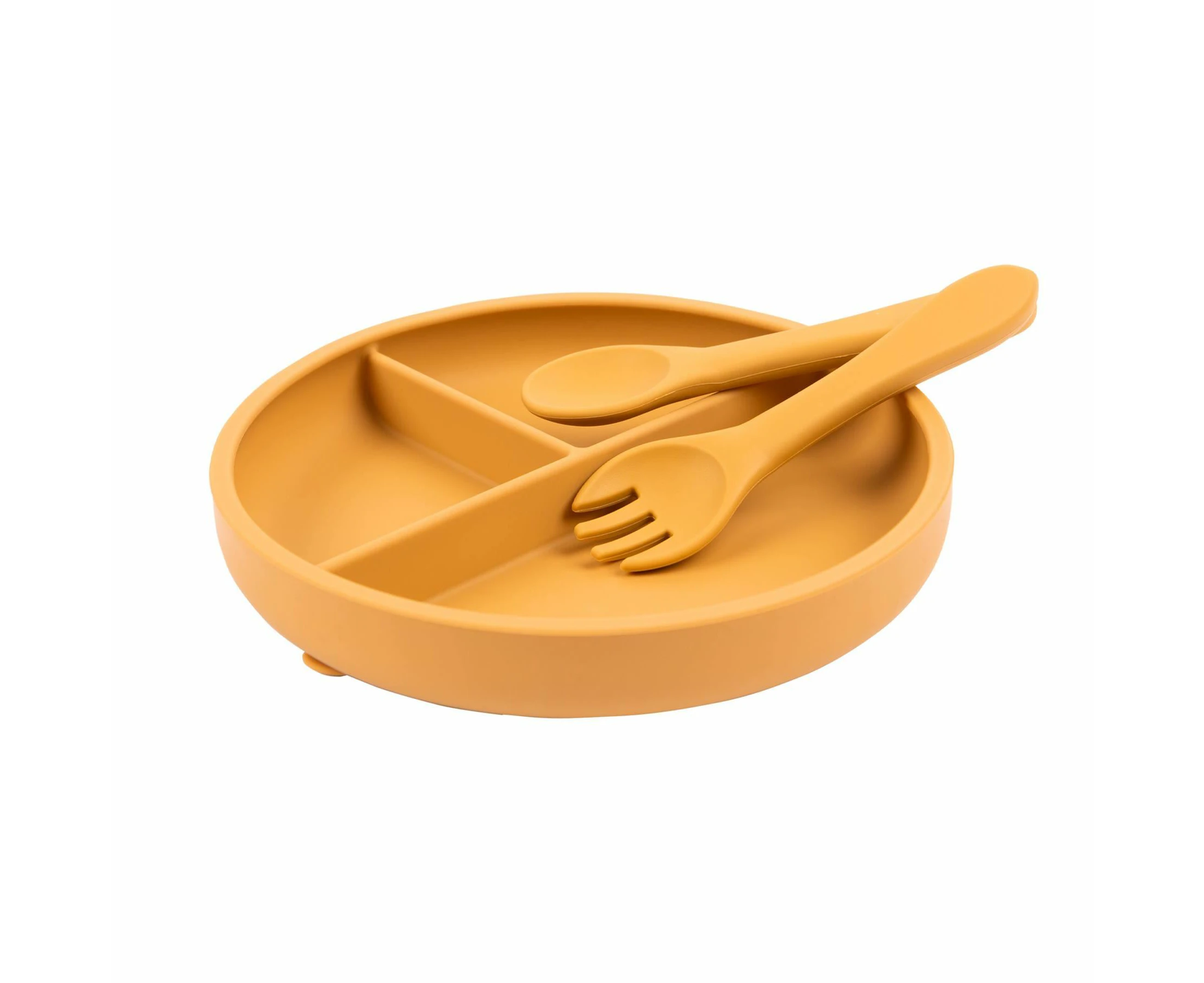 Tiny Dining Baby Silicone Suction Plate, Fork & Spoon Set - Ochre