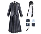 Wednesday Cosplay Costume Women's Lady School Uniform Dress with Hair Wig Outfit Set