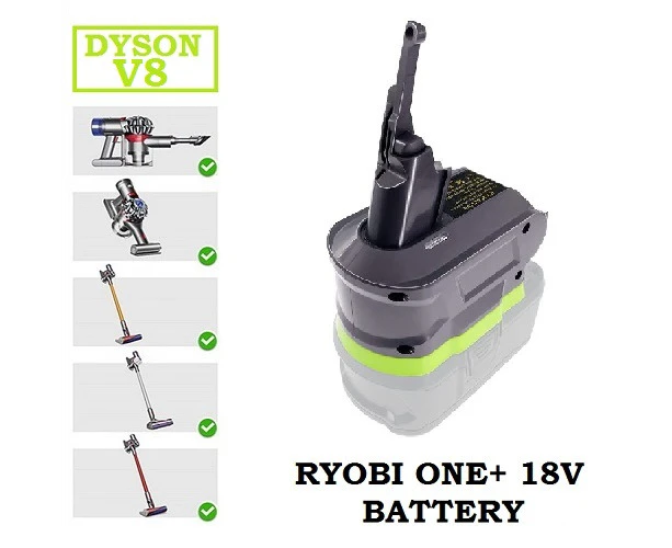 Dyson Battery Adapter V8 to Ryobi ONE+ 18V Li-Ion Battery