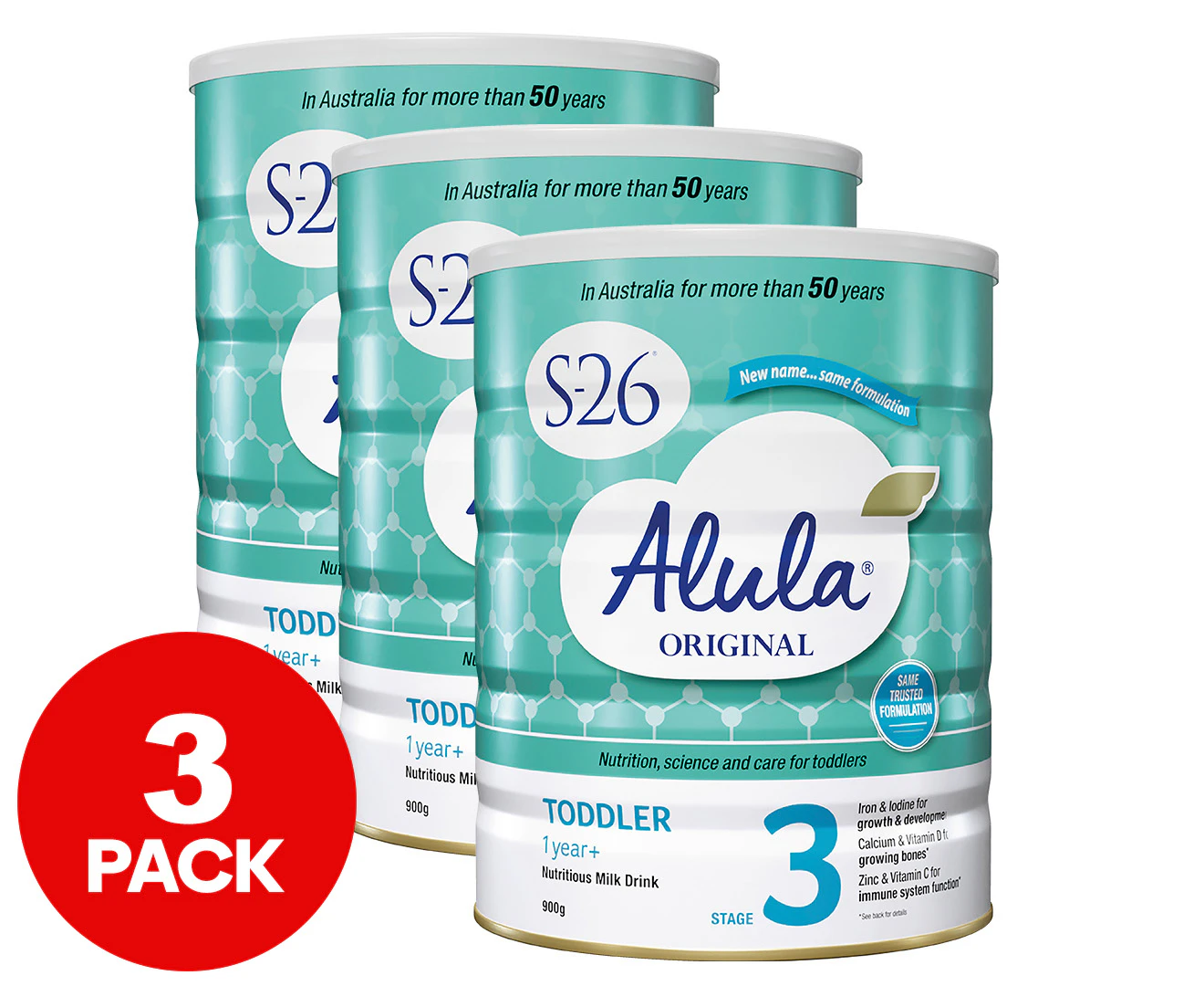 3 x Alula S-26 Original Stage 3 Toddler Nutritious Milk Drink 1 Year+ 900g