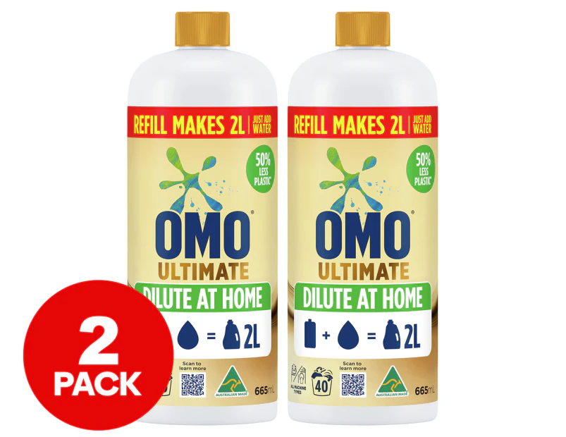2 x OMO Ultimate Dilute at Home Laundry Liquid Refill 665mL
