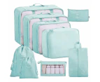 （Blue）9 Packing Cubes Travel Pouches Luggage Organiser Clothes Suitcase Storage Bag
