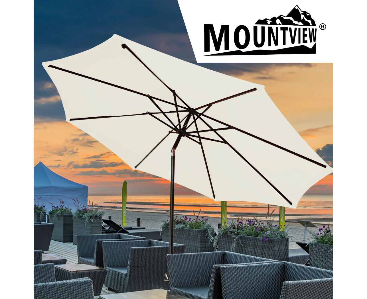 Mountview Outdoor Patio Aluminum Tiltable Solar Umbrella Beach Sun Shade Shelter