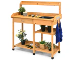 Giantex Garden Potting Bench Wooden Table Patio Work Station 2-Tier Tool Storage Shelf w/Sink, Drawer Hooks Yard Outdoor 115x45x121cm Natural