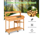 Giantex Garden Potting Bench Wooden Table Patio Work Station 2-Tier Tool Storage Shelf w/Sink, Drawer Hooks Yard Outdoor 115x45x121cm Natural