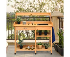 Giantex Garden Potting Bench Wooden Table Patio Work Station 2-Tier Tool Storage Shelf w/Sink, Drawer Hooks Yard Outdoor 115x45x121cm Natural