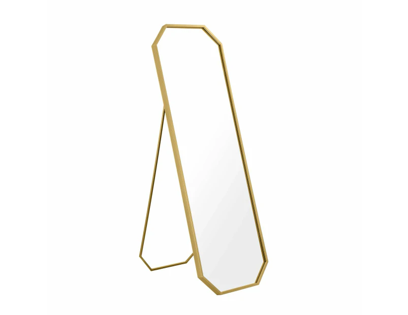 Hexagonal Free Standing Mirror Full Length Gold Floor Vanity Foldable Stand Metal Frame
