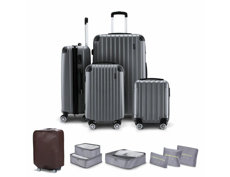 Luggage Travel Suitcase Set 4 Piece Carry On Traveller Checked Bag Hard Shell Lightweight Trolley TSA Lock Expandable Grey