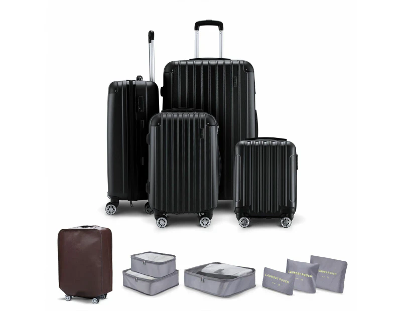 4 Piece Luggage Suitcase Set Carry On Traveller Bag Hard Shell TSA Lock Checked Trolley Rolling Lightweight Expandable Black