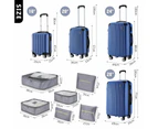 4 Piece Suitcase Set Carry On Luggage Traveller Bag Hard Shell TSA Lock Checked Trolley Rolling Lightweight Expandable Blue