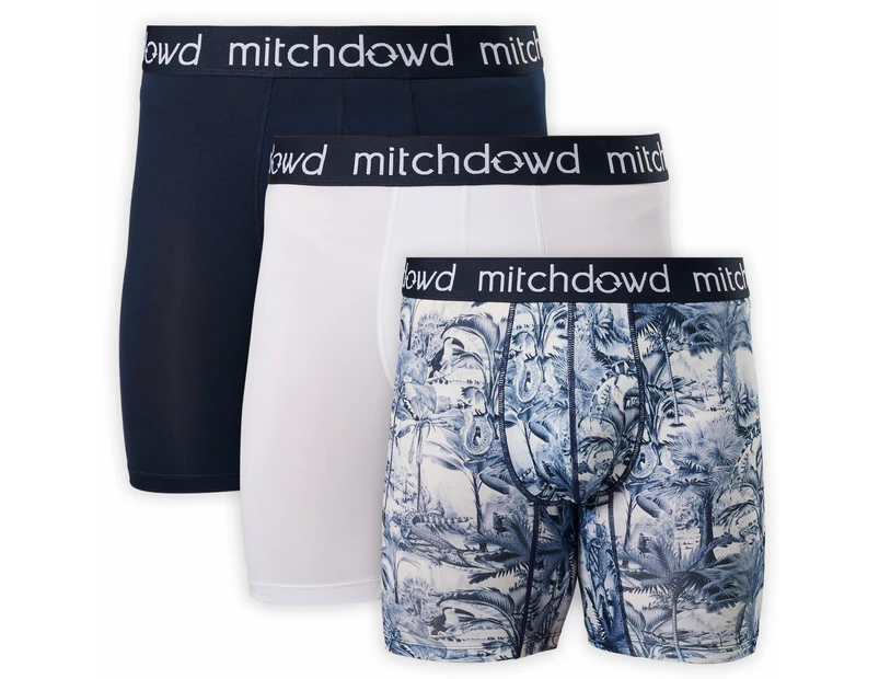 Mitch Dowd - Men's Eco Magic Palms Recycled Repreve(R) Comfort Trunk 3 Pack - Navy & White