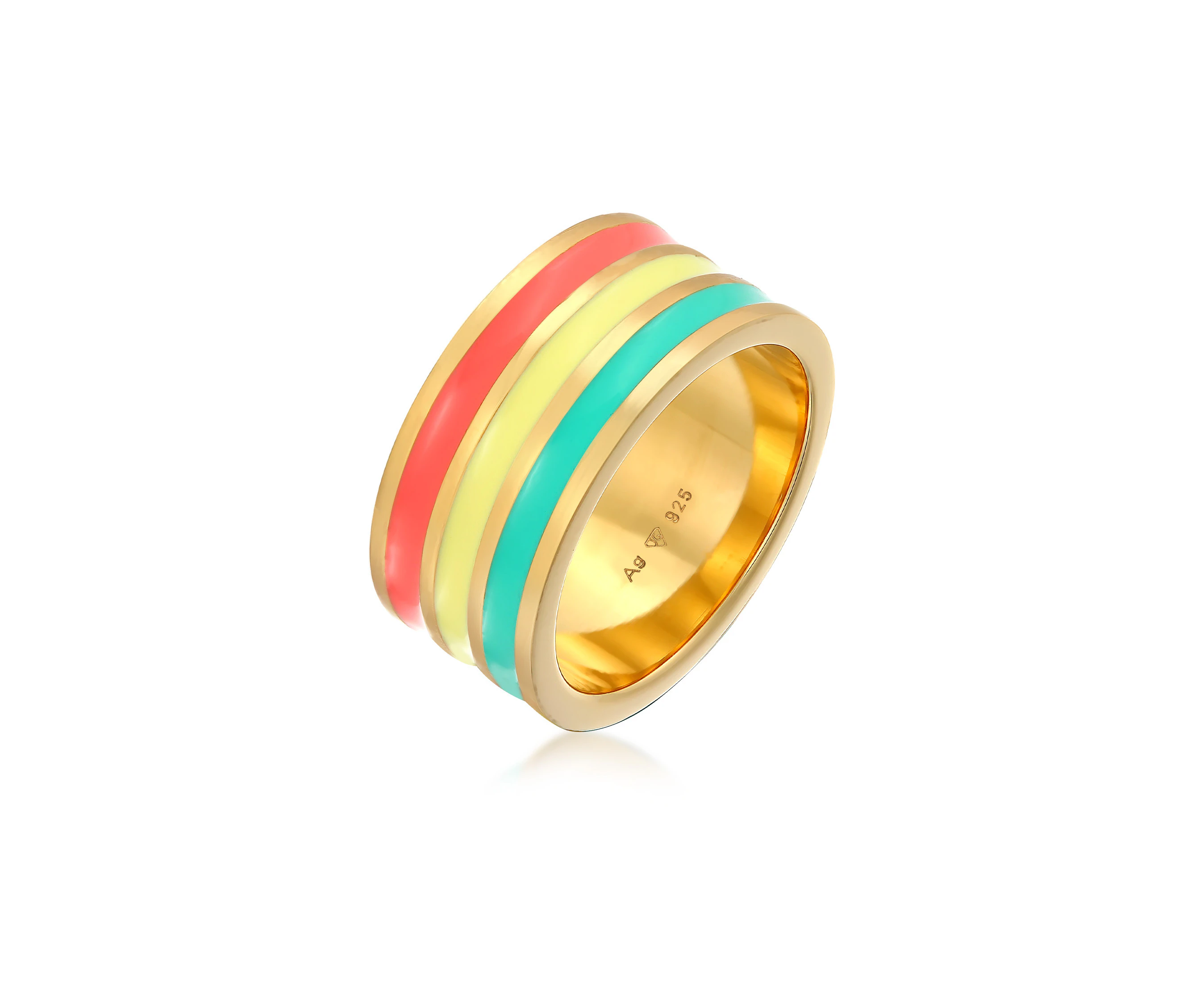 Elli Jewelry Women's Band Ring Grooves Colourful Enamel in 925 Sterling Silver Gold Plated Ring - Multicolor