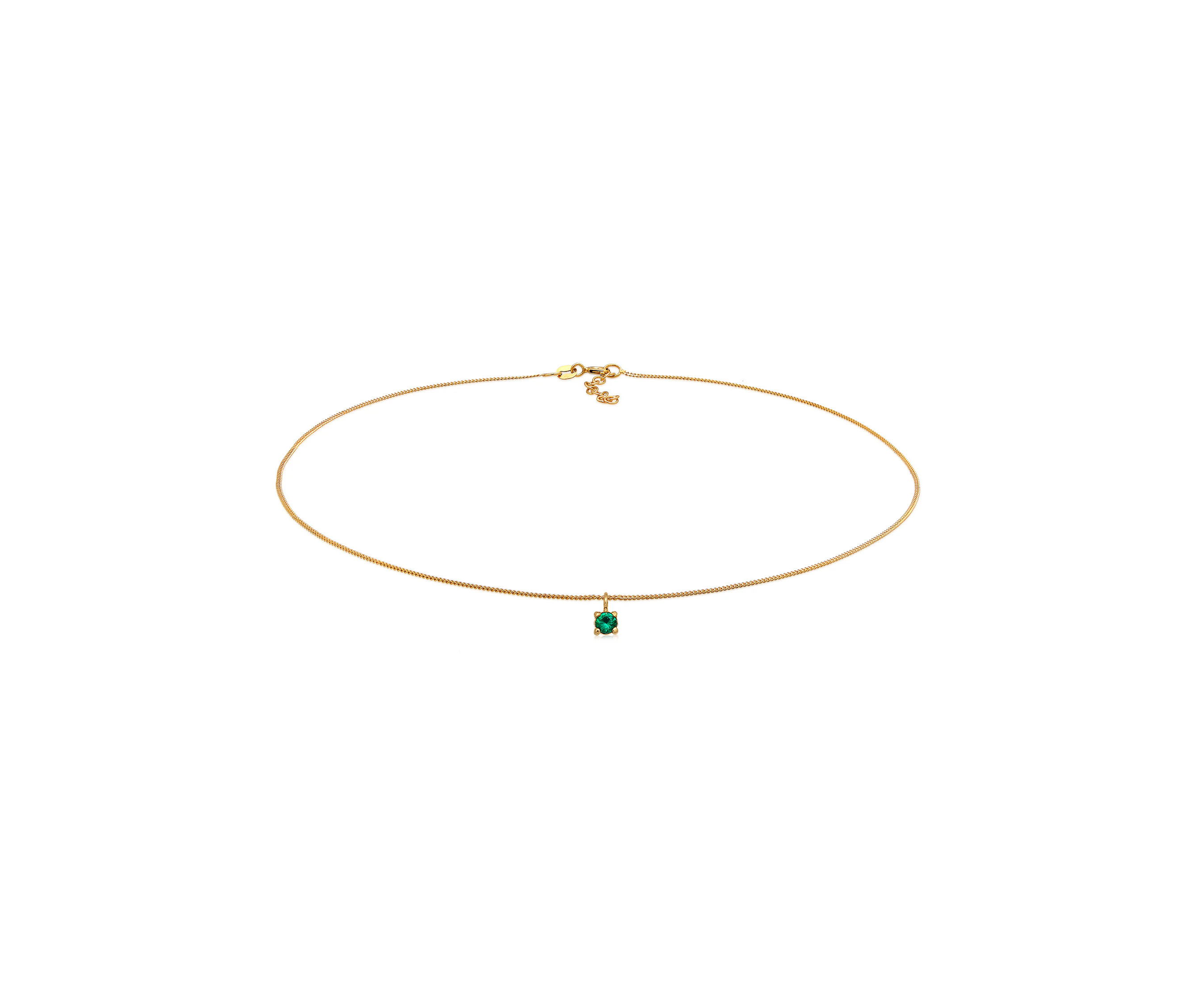 Elli Jewelry Women'S Choker Basic Synthetic Emerald In 925 Sterling Silver Gold Plated Necklace - Green