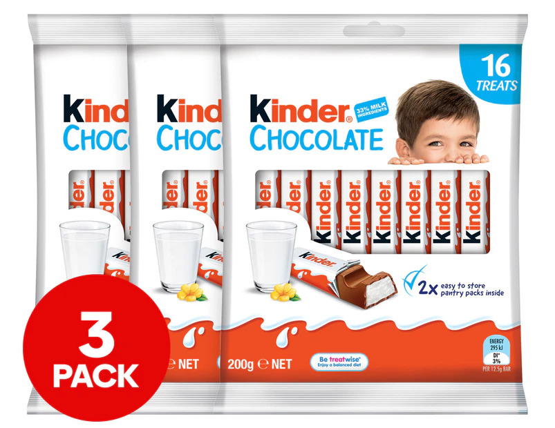 3 x Kinder Chocolate Sharebag 16pk