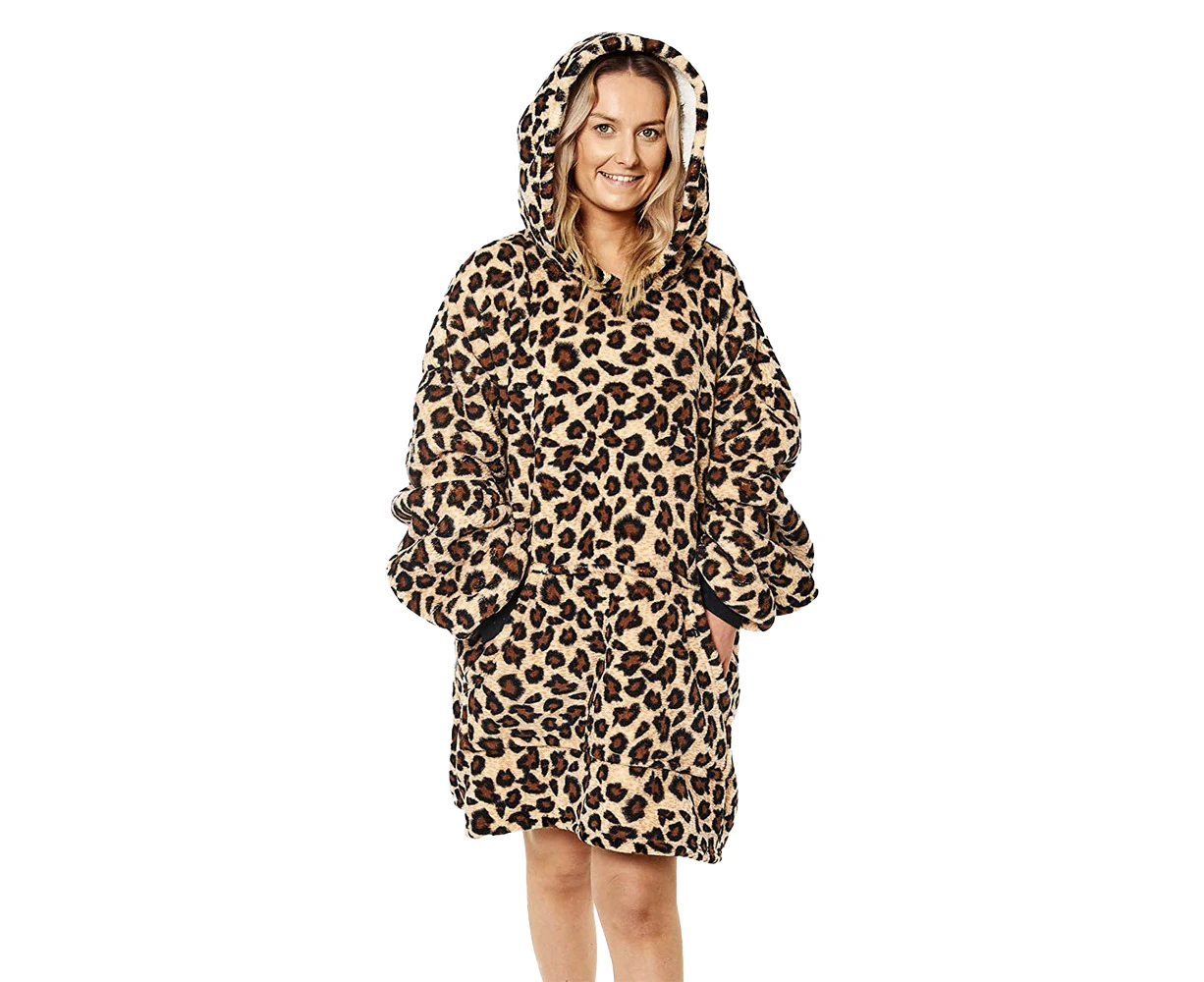 Hotto Premium Womens Hooded Blanket Cuddle Hoodie Ultra Soft One Size Leopard - Leopard