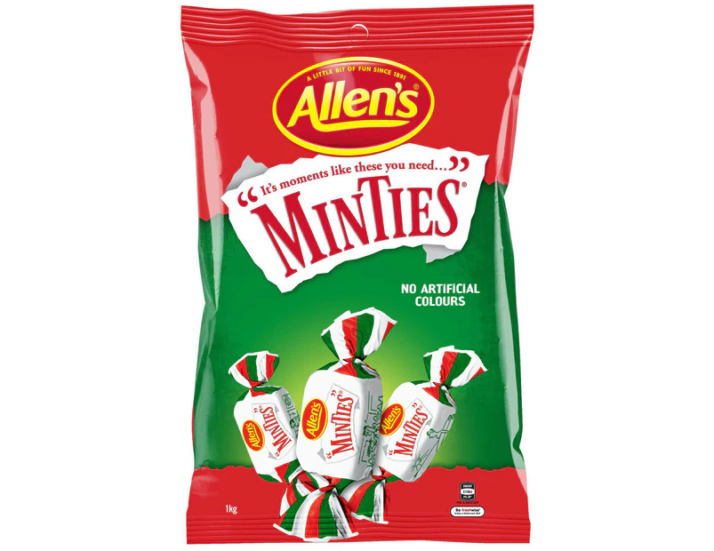 Allen's 1kg Minties Peppermint Flavoured Chewy Soft Candy/Lolly Snack Pack Bag