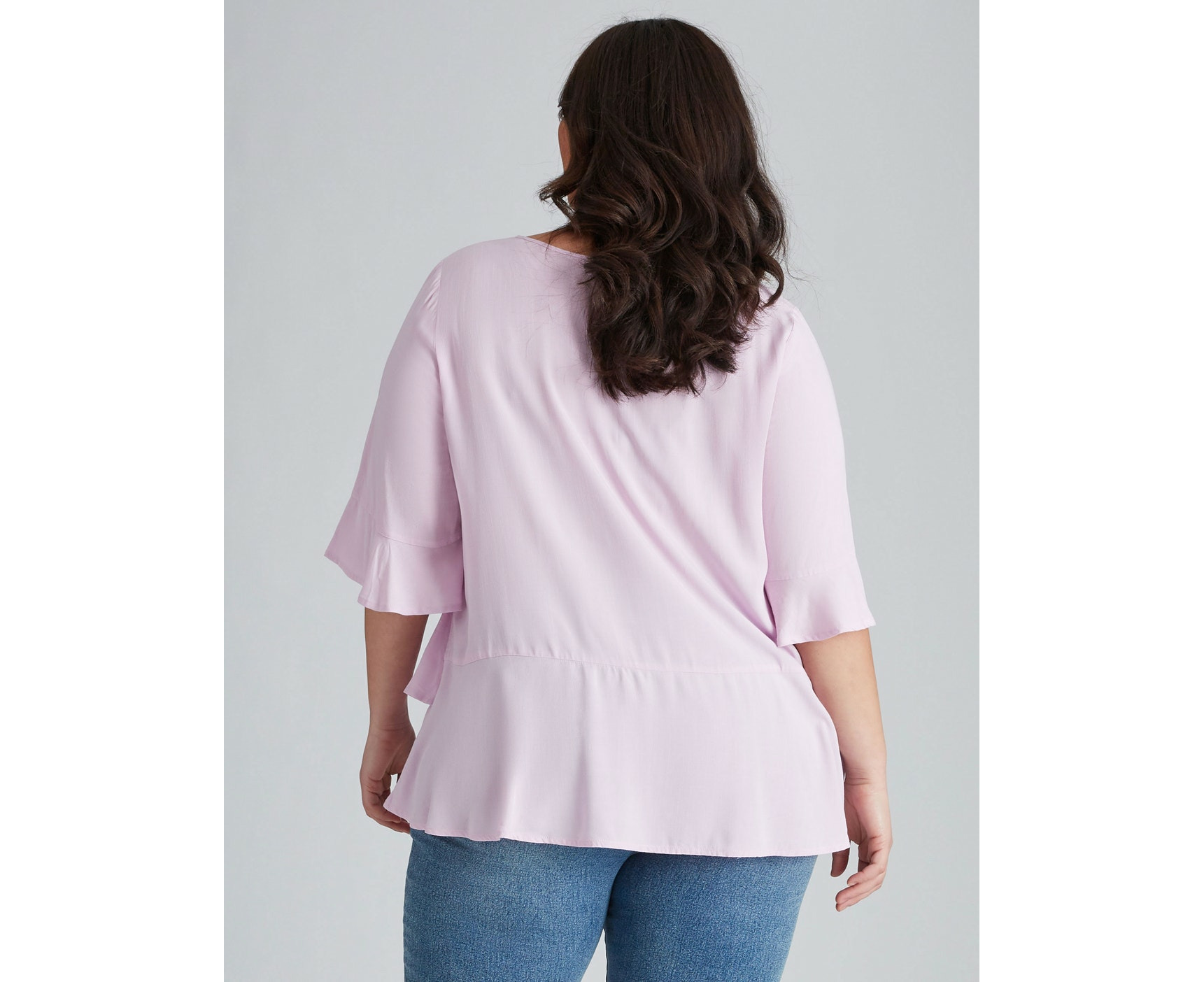 Autograph Woven Elbow Sleeve Ruffle Top - Plus Size Womens - French Pink