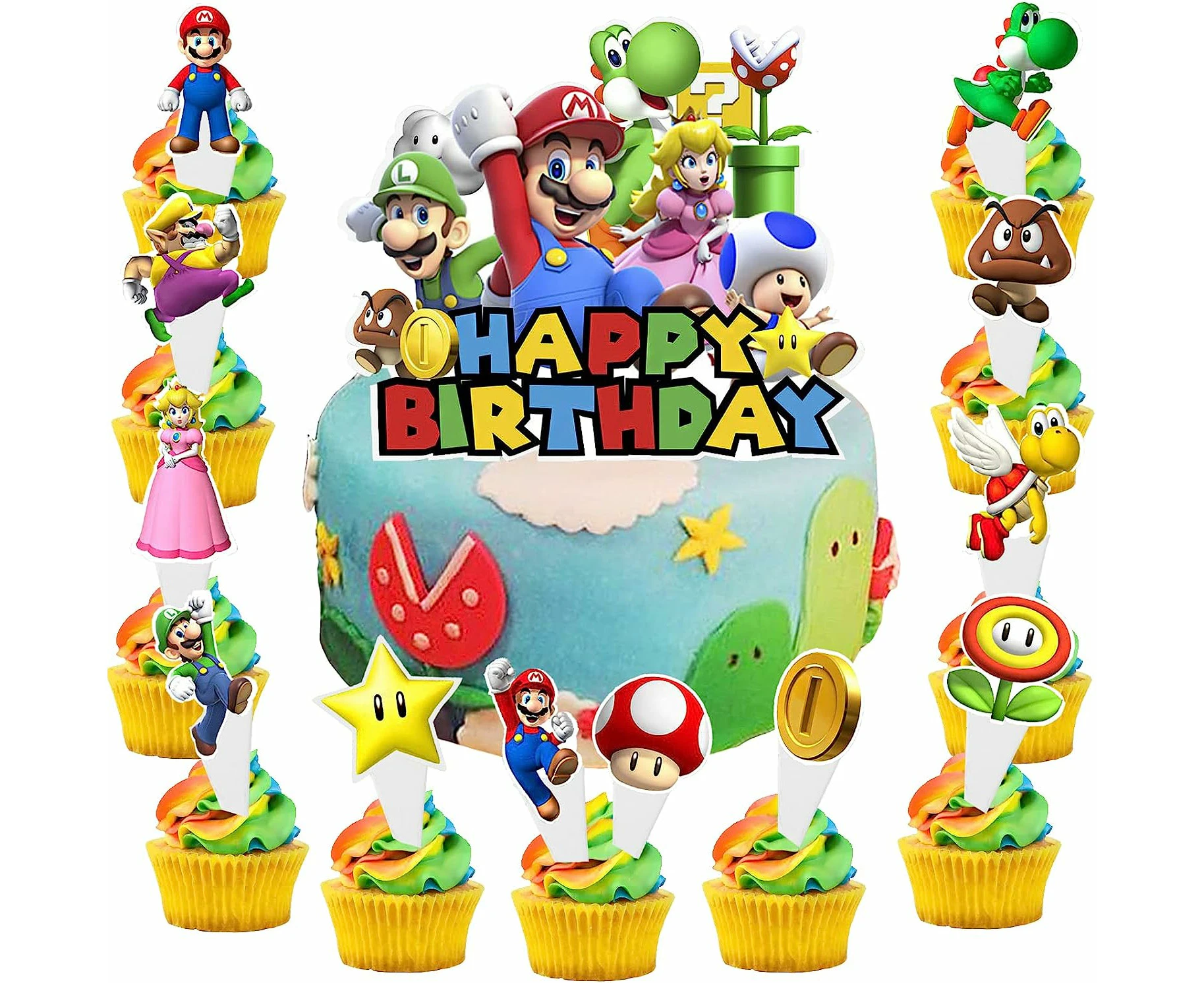 13 Pieces Mario Cake Topper, Mario Cake Topper, Mario Kid Cake Topper, Mario Birthday Cake Topper, for Kids Birthday Party Cake Decoration Supplies