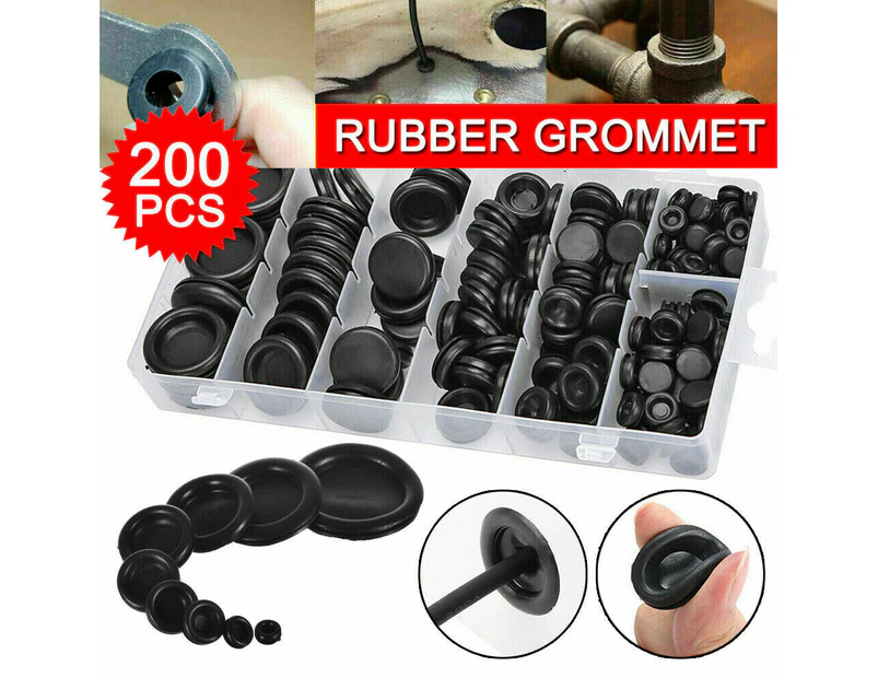 200 Pcs Auto Rubber Grommet Assortment Set Fastener Kit Blanking 7 Popular Sizes