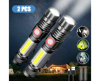 2x Super Bright Tactical Flashlight Rechargeable Cob Torch Light Magnetic Light