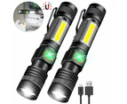 2x Super Bright Tactical Flashlight Rechargeable Cob Torch Light Magnetic Light