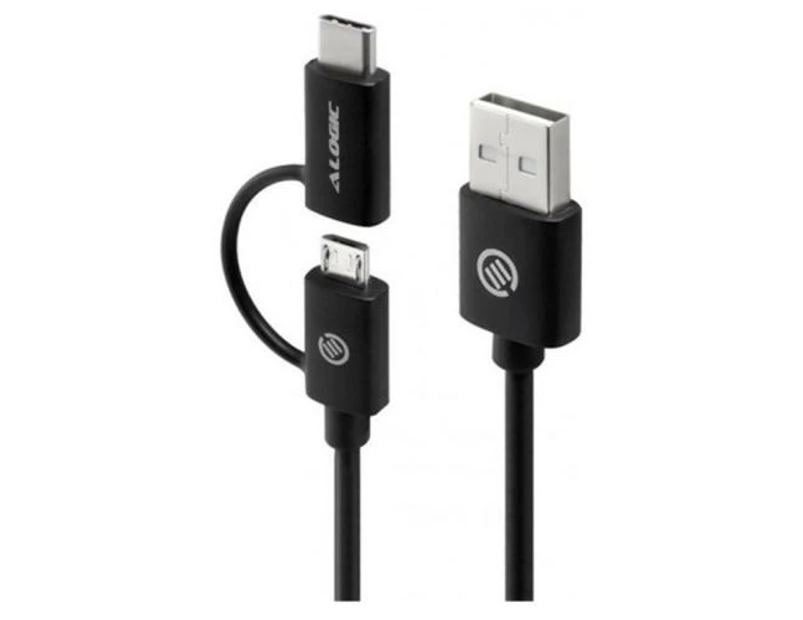 Alogic U2CMC-01BLK Cable USB 2.0 USB-A male to USB-C & Micro USB-B Male Combo for Charge & Sync 1m - Black [U2CMC-01BLK]