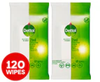 2 x Dettol 2-in-1 Hands & Surfaces Antibacterial Wipes 60pk