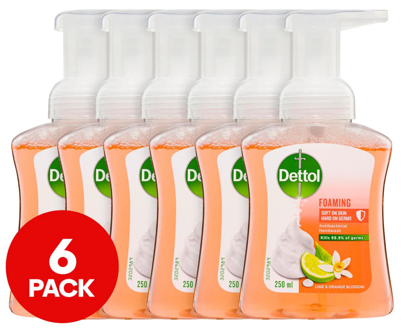 6 x Dettol Foam Hand Wash Lime & Orange Blossom 250mL