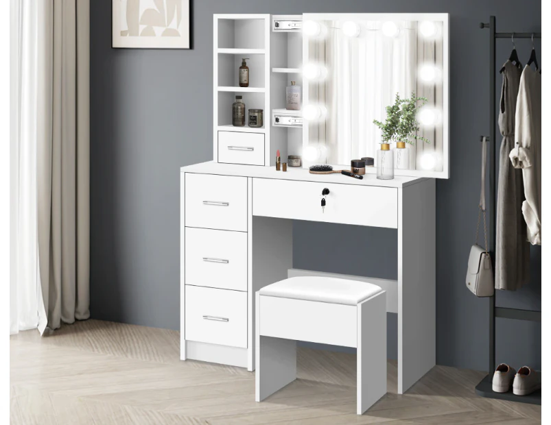 White dressing table discount stool with storage