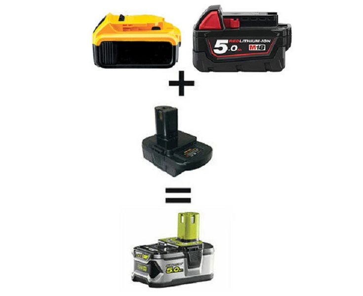 Battery Convertor Adapter to run Ryobi One+ Tools on Milwaukee M18 or Dewalt 18V Battery