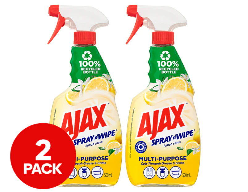 2 x 500mL Ajax Spray n' Wipe Multi-Purpose Surface Spray Lemon Citrus
