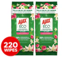 2 x 110pk Ajax Eco Antibacterial Wipes Vanilla & Berries