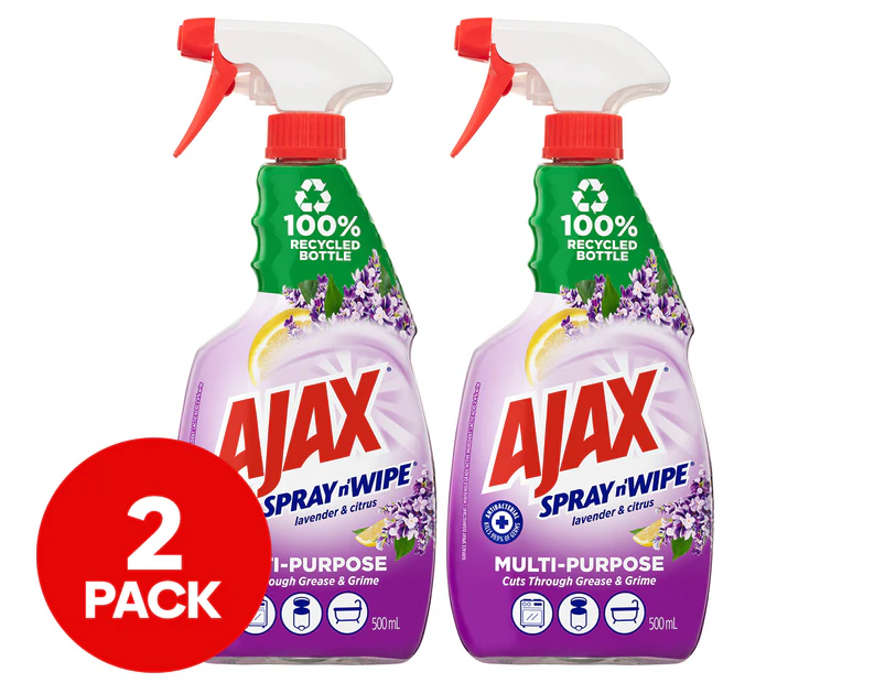 2 x 500mL Ajax Spray n' Wipe Multi-Purpose Surface Spray Lavender & Citrus