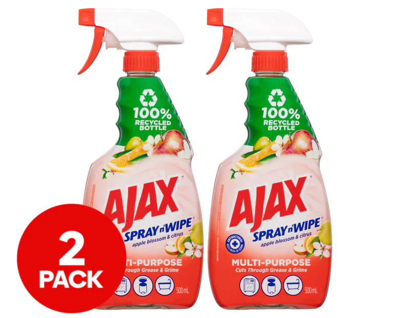 2 x 500mL Ajax Spray n' Wipe Multi-Purpose Surface Spray Apple Blossom & Citrus