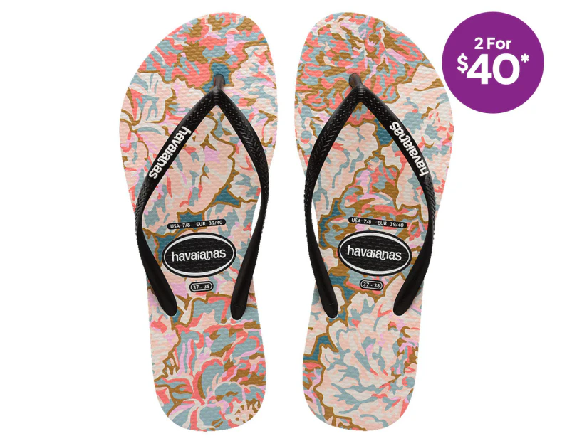 Havaianas Women's Petals Slim Thongs - Black/Multi