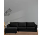 Kennedi 2 Seater Velvet Fabric Corner Sofa Lounge LHF Chaise - Black