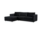Kennedi 2 Seater Velvet Fabric Corner Sofa Lounge LHF Chaise - Black