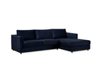 Kennedi 2 Seater Velvet Fabric Corner Sofa Lounge RHF Chaise - Navy