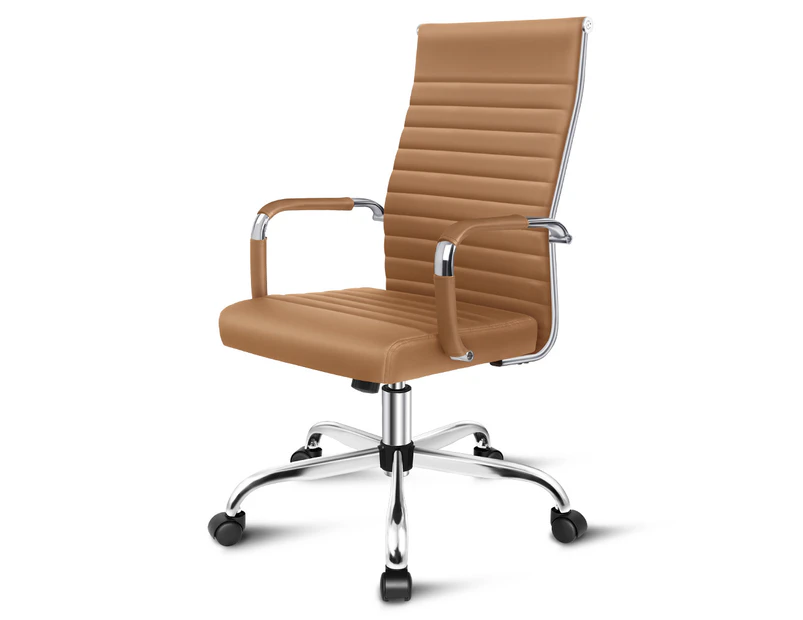 ALFORDSON Office Chair Padded Seat PU Leather Brown - High Back