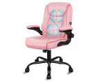 ALFORDSON Massage Office Chair Flip-up Aramrest PU Leather Pink