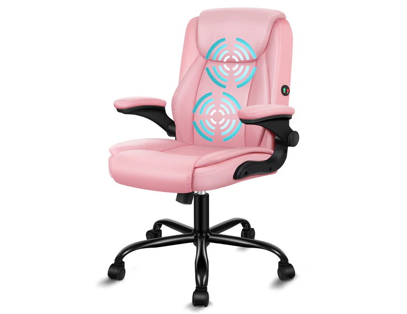 ALFORDSON Massage Office Chair Flip-up Aramrest PU Leather Pink