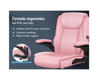 ALFORDSON Massage Office Chair Flip-up Aramrest PU Leather Pink