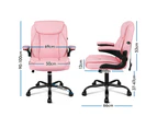 ALFORDSON Massage Office Chair Flip-up Aramrest PU Leather Pink