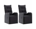 Reclining Garden Chairs with Cushions 2 pcs Black Poly Rattan