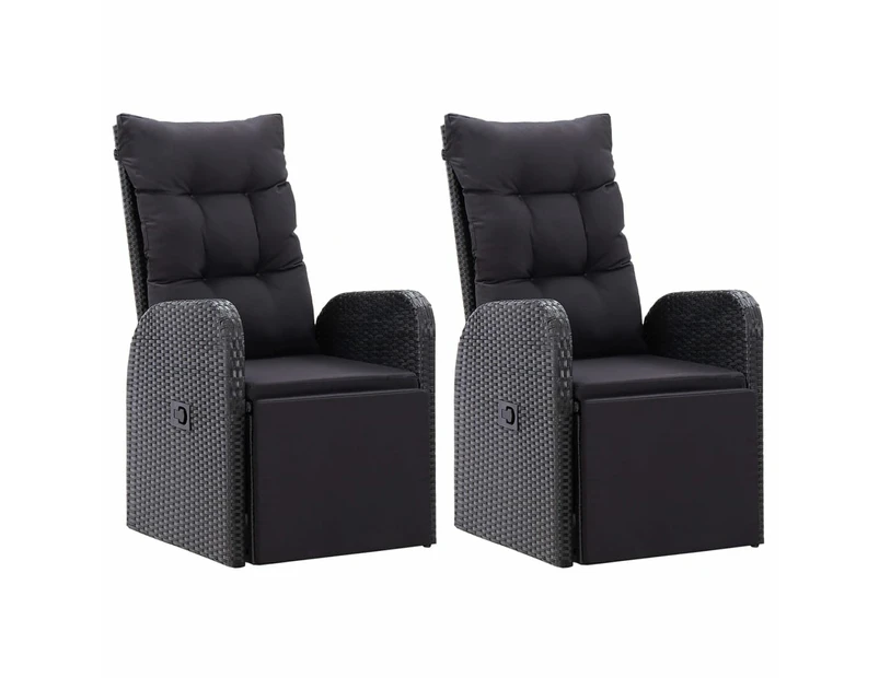 Reclining Garden Chairs with Cushions 2 pcs Black Poly Rattan