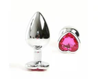 Pink Heart Crystal Jewel Metal Butt Plug Three Size Mini Bullet Vibrator Anal Training - Pink